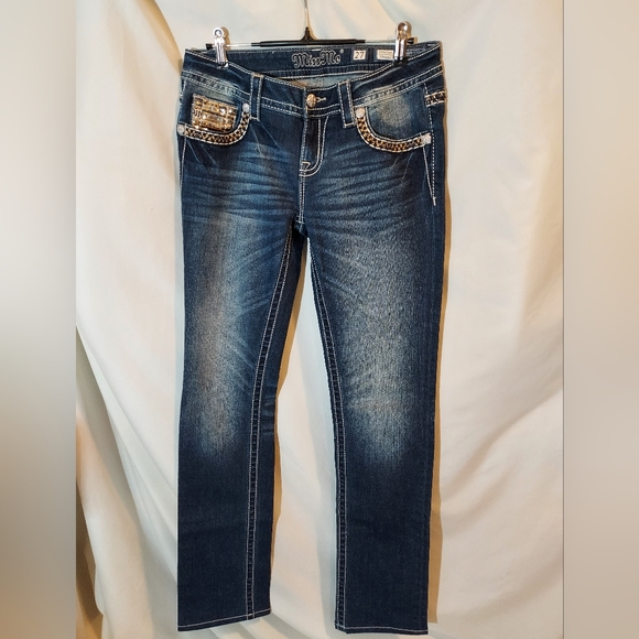 Miss Me Dark Blue Signature Straight Jeans with Embellished Pockets -27x33 - Picture 2 of 9